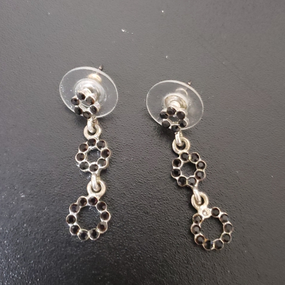 Navy rhinestone silver drop earrings
